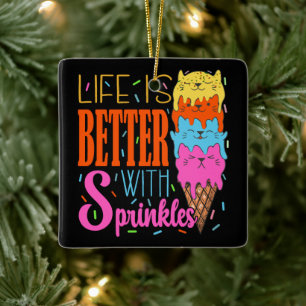 Niedliches Katzen Leben ist besser mit Sprinklen K Keramikornament