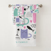 Niedliches Katzen Muster Badhandtuch Set (Insitu)