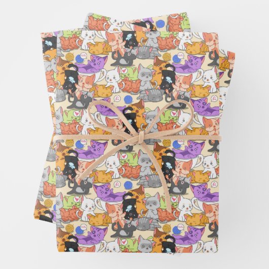 Niedliches Katzen-Muster Geschenkpapier Set (Beispiel)