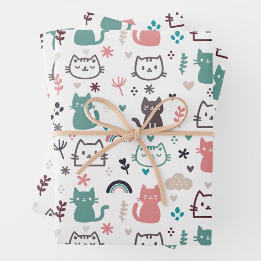 Niedliches Katzen Muster Geschenkpapier Set (Beispiel)