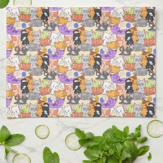 Niedliches Katzen-Muster Geschirrtuch (Gefaltet)