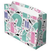 Niedliches Katzen Muster Große Geschenktüte (Rückseite Schrägansicht)