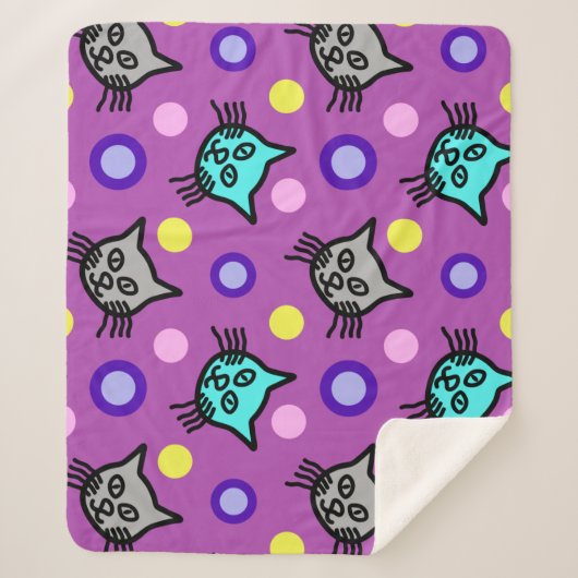 Niedliches Katzen Muster in Violet Medium Sherpa B Sherpadecke (Vorderseite)