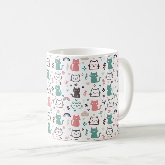 Niedliches Katzen Muster Kaffeetasse (VorderseiteRechts)