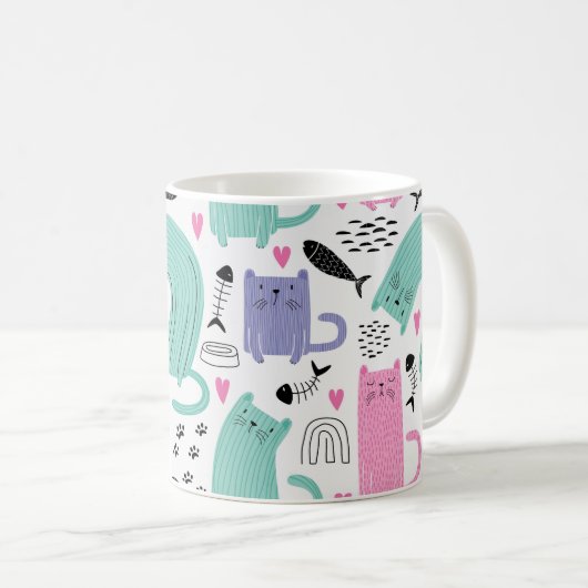 Niedliches Katzen Muster Kaffeetasse (VorderseiteRechts)