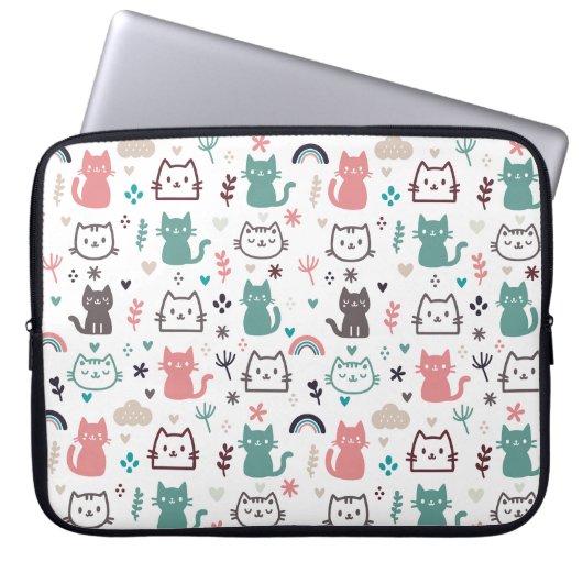 Niedliches Katzen Muster Laptopschutzhülle (Vorderseite)