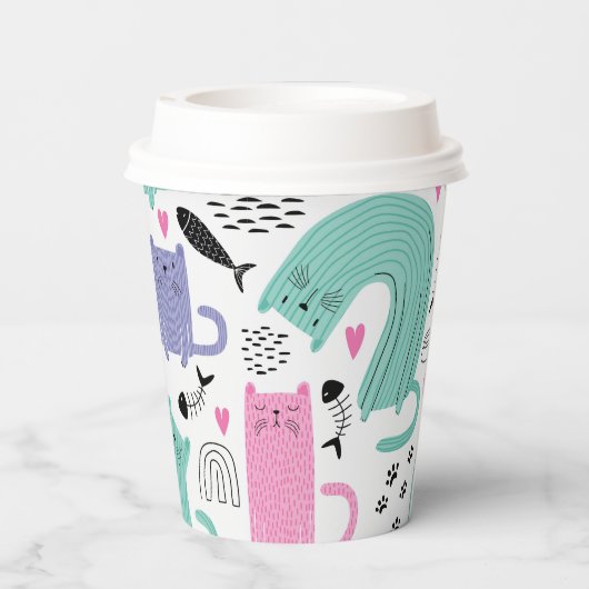 Niedliches Katzen Muster Pappbecher (Rückseite)