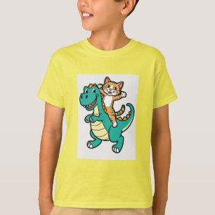 Niedliches Katzen Reiten Lächeln Dinosaurier T - S T-Shirt