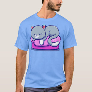Niedliches Katzen Schlafen auf dem Kissen Cartoon T-Shirt