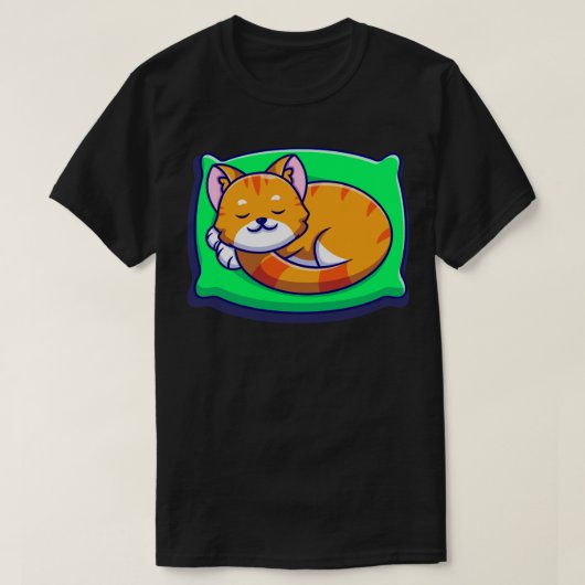 Niedliches Katzen Schlafen auf Kissen Cartoon1 T-Shirt (Design vorne)