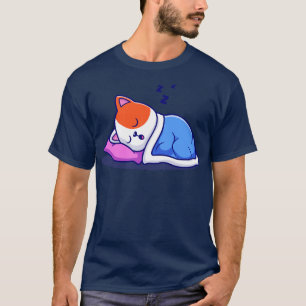 Niedliches Katzen Schlafen mit Kissen und Cartoon T-Shirt