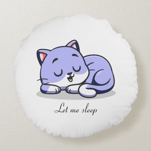 Niedliches Katzen Schlafen Rundes Kissen (Rückseite)