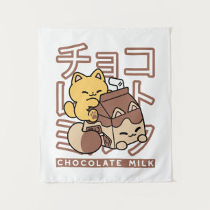 Niedliches Katzen Schokolade Milchkarton Kawaii Ku Wandteppich