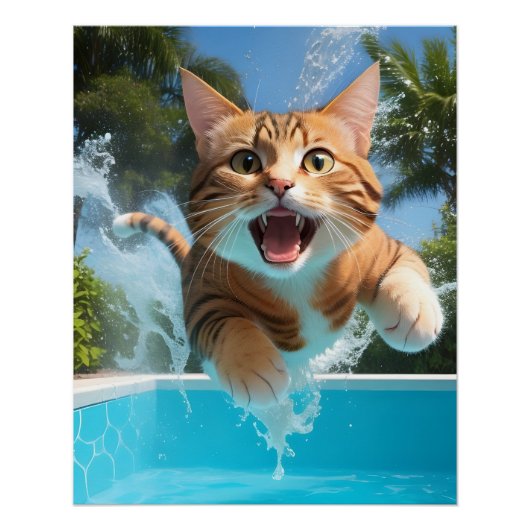 Niedliches Katzen Schwimmen im Pool Funny Poster (Vorderseite)