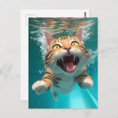 Niedliches Katzen Tauchen Unterwasser im Pool Funn Postkarte (Vorne/Hinten)