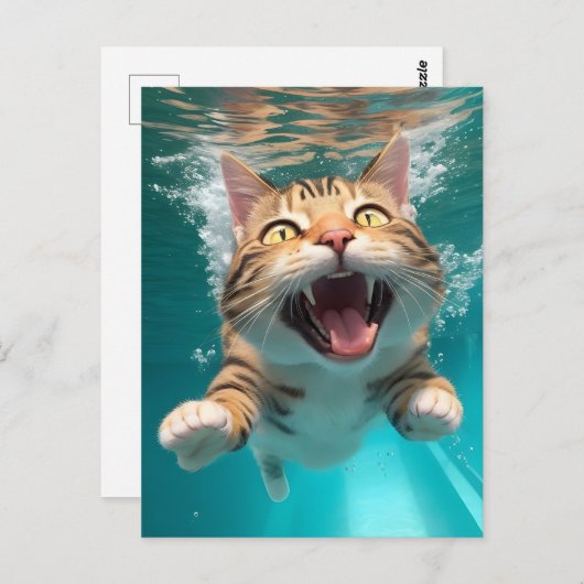 Niedliches Katzen Tauchen Unterwasser im Pool Funn Postkarte (Vorne/Hinten)