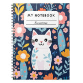 Niedliches Katzen- und Blumenmuster-Notebook Notizblock (Vorderseite)