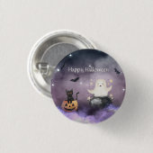 Niedliches Katzen und Geisterhaus Button (Vorne & Hinten)