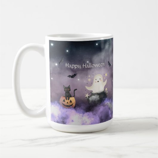 Niedliches Katzen und Geisterhaus Kaffeetasse (Links)