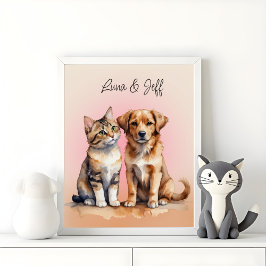 Niedliches Katzen- und Hundefarben Poster