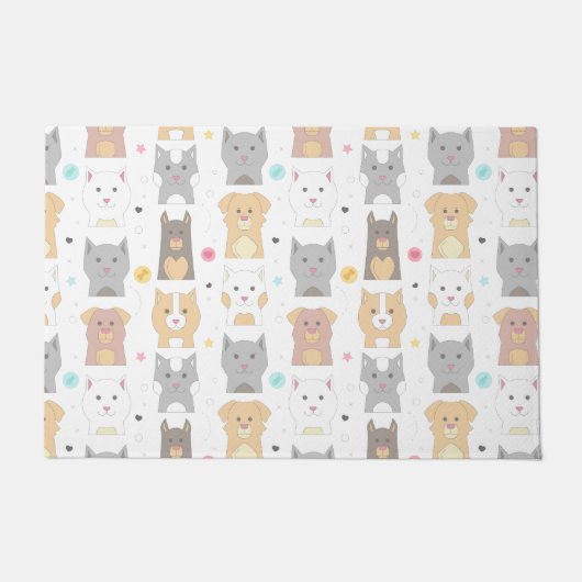 Niedliches Katzen- und Hundemuster Fußmatte (Vorderseite)