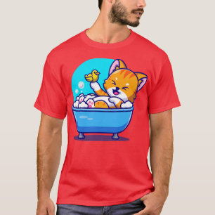 Niedliches Katzenbad in der Badewanne mit Duckspie T-Shirt