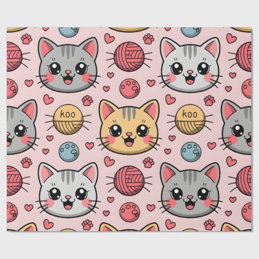 Niedliches Katzenfacenwrapping Paper - Kawaii Kitt Geschenkpapier (Flach)