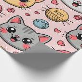 Niedliches Katzenfacenwrapping Paper - Kawaii Kitt Geschenkpapier (Ecke)
