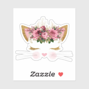 Niedliches Katzenfell mit rosa Blume Vinyl Aufkleber