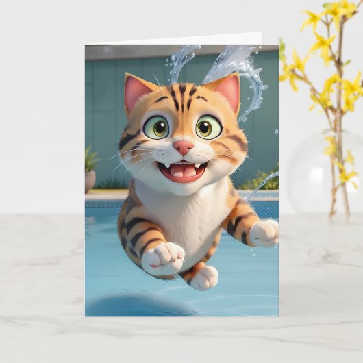 Niedliches Katzenfliegen Schwimmbad Sonnenblase Karte (Gelbe Blume)