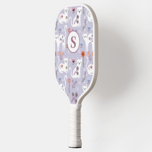 Niedliches Katzenfloral Monogramm Paddel Pickleball Schläger (Links)