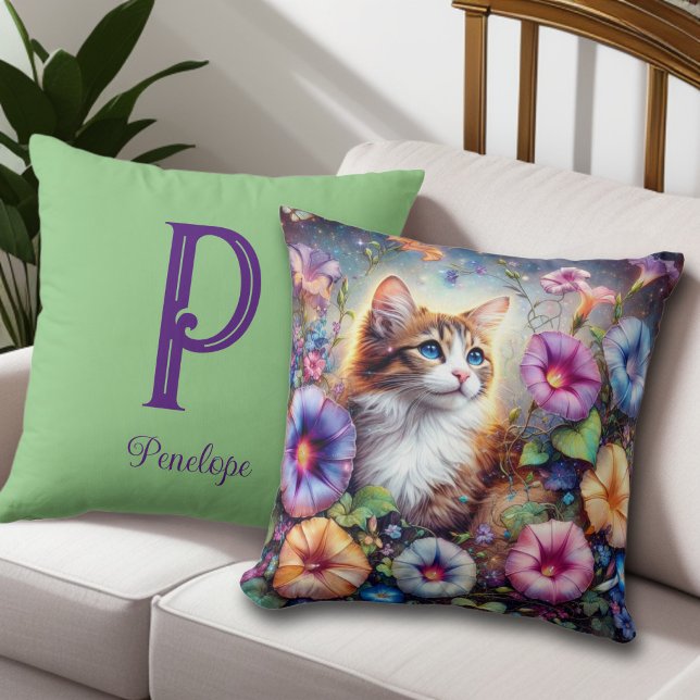 Niedliches Katzenflorengarten-Monogramm Kissen (Von Creator hochgeladen)