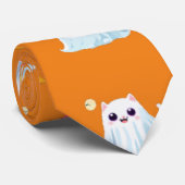 Niedliches Katzengastblatt Halloween Kürbisgeschen Krawatte (Gerollt)