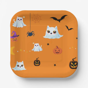 Niedliches Katzengastblatt Halloween Kürbiskuchen Pappteller