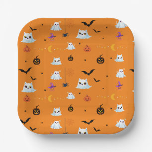 Niedliches Katzengastblatt Halloween Kürbiskuchen  Pappteller