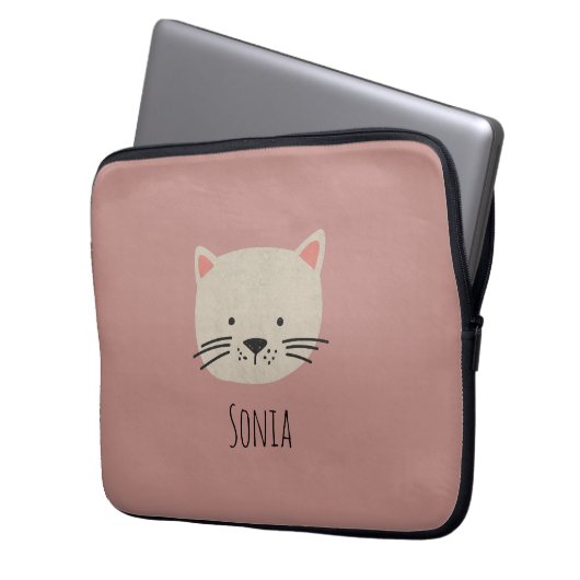 Niedliches Katzengesicht Laptopschutzhülle (Vorderseite Links)