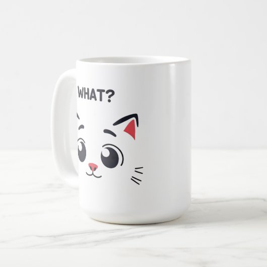 Niedliches Katzengesicht "WAS?" Funny Expression T Kaffeetasse (Vorderseite Links)