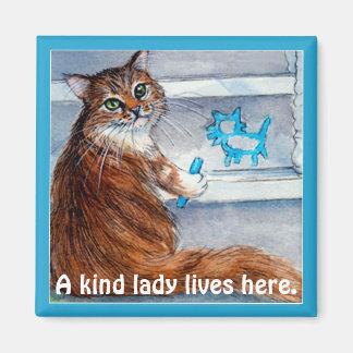 Niedliches Katzenhobozeichen, freundliche Dame leb Magnet