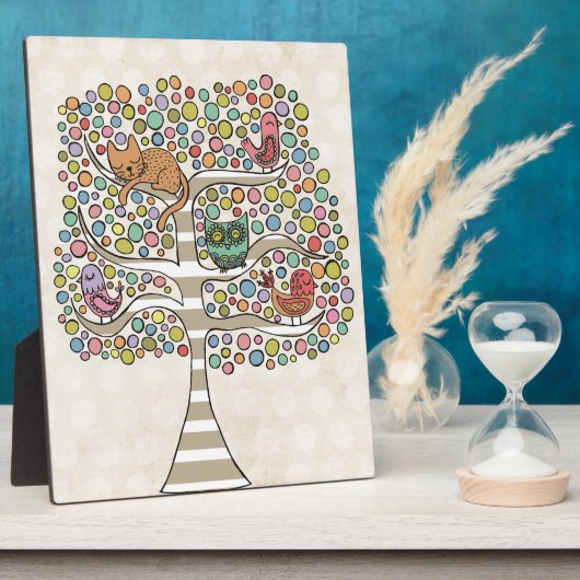 Niedliches Katzenjammer und Vögel in einer Baumill Fotoplatte (Seite)