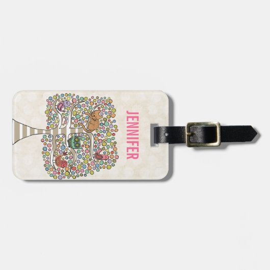 Niedliches Katzenjammer und Vögel in einer Baumill Gepäckanhänger (Vorderseite horizontal)