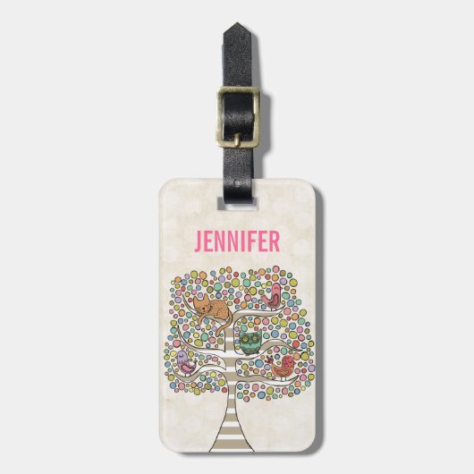 Niedliches Katzenjammer und Vögel in einer Baumill Gepäckanhänger (Vorderseite vertikal)