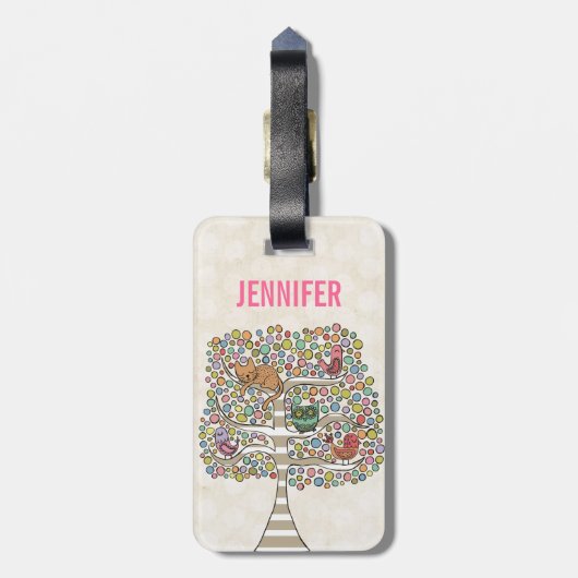 Niedliches Katzenjammer und Vögel in einer Baumill Gepäckanhänger (Rückseite vertikal)