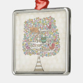 Niedliches Katzenjammer und Vögel in einer Baumill Ornament Aus Metall (Links)