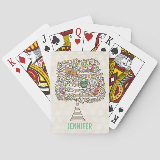 Niedliches Katzenjammer und Vögel in einer Baumill Spielkarten (Rückseite)