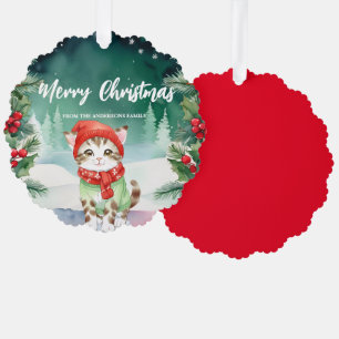 Niedliches Katzenkätzchen Weihnachtsfeier Familien Ornament Karte