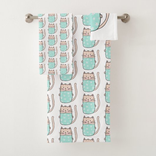 Niedliches Katzenmuster Badhandtuch Set (Insitu)