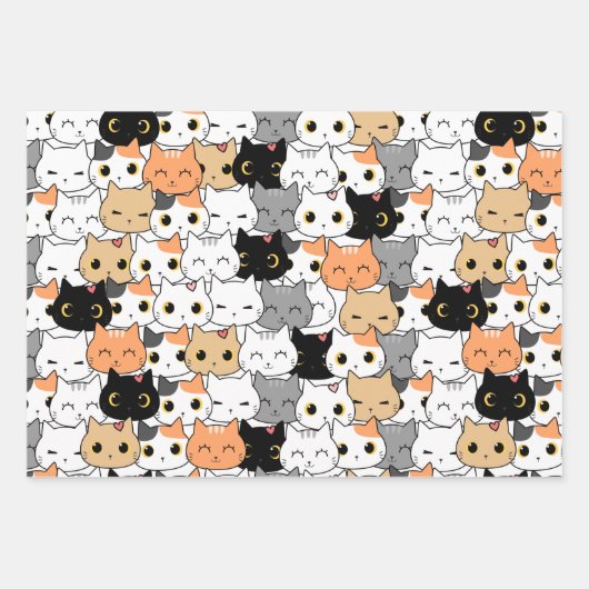 Niedliches Katzenmuster Geschenkpapier Set (Vorderseite)
