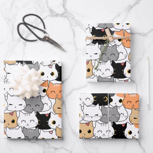 Niedliches Katzenmuster Geschenkpapier Set (Vorderseite)