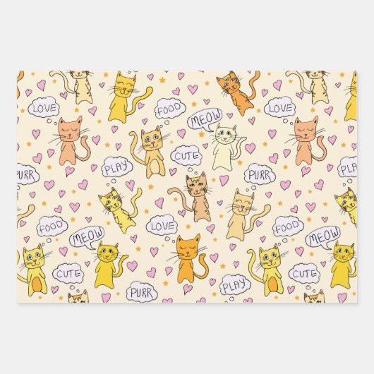 Niedliches Katzenmuster Geschenkpapier Set (Vorderseite 3)