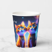 Niedliches Katzenpaar unter dem Sternenhimmel - Pappbecher (Rückseite)